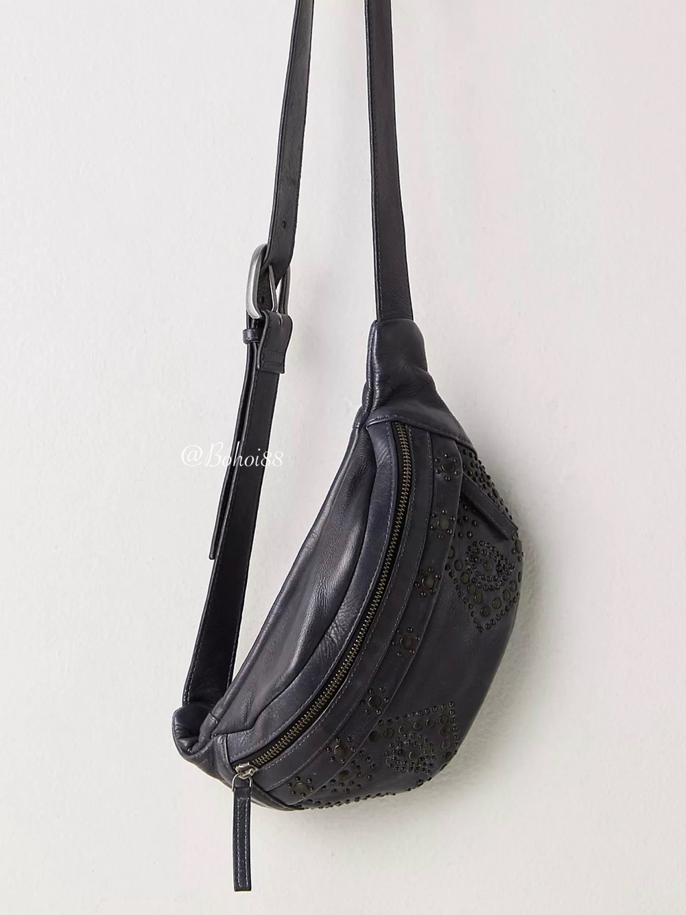 Free People Black Studded Leather Crossbody Belt Bag